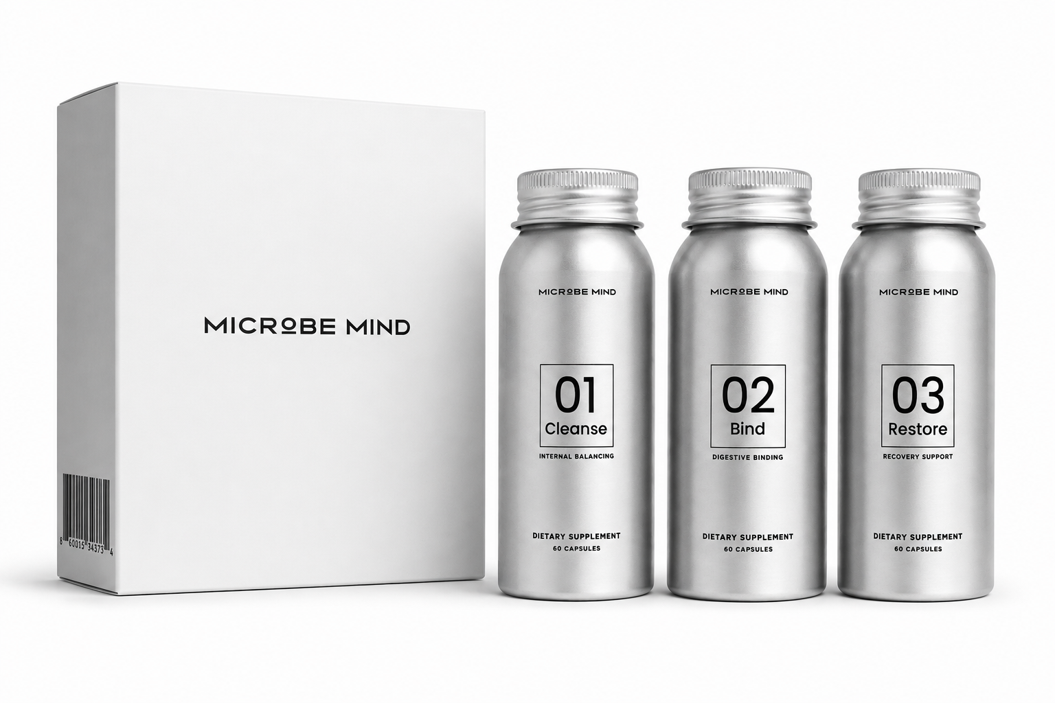 Microbe Mind box and three aluminum bottles